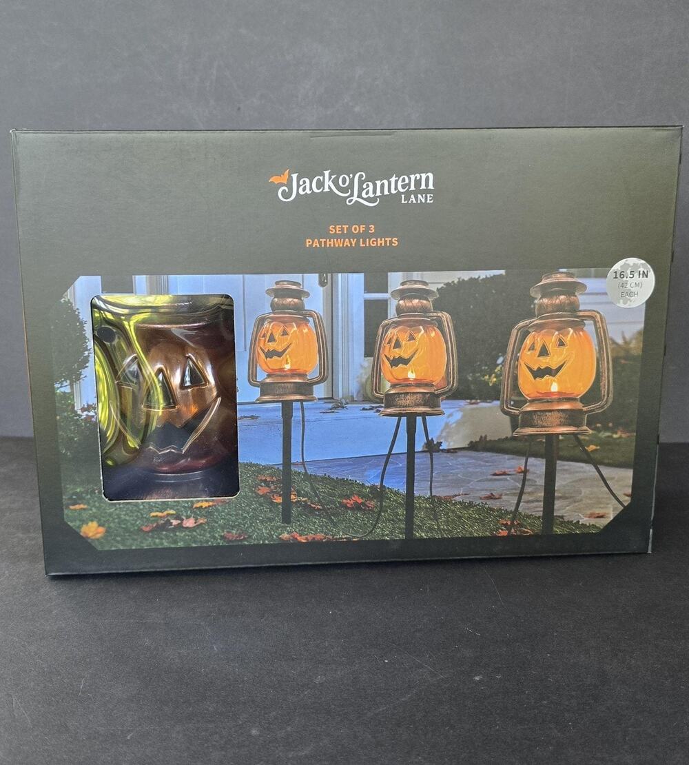 Jack O' Lantern Lane Pumpkin Pathway Lights Set Of 3 Halloween Outdoor Decor